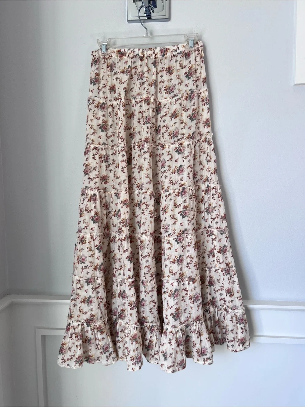 Denim & Supply Ralph Lauren Cream Maxi Skirt with Pink Floral Print